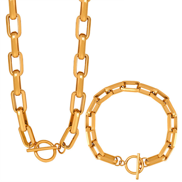 Cold wind personality geometric chain splicing design sense minimalist wind titanium steel gold-plated jewelry set