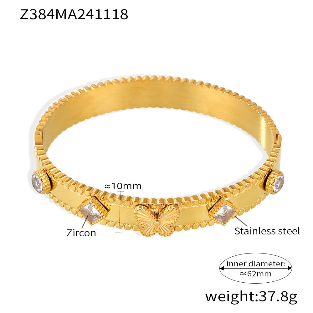 Batch flower butterfly zircon Czech glass stone stainless steel plated 18k gold bracelet high version buckle women's bracelet pp