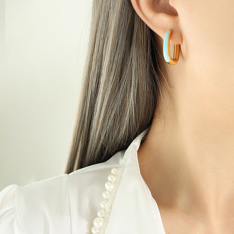 Candy color oil drip craft niche U-shaped earrings personalized elegance women commuter earrings fashion trend ear jewelry