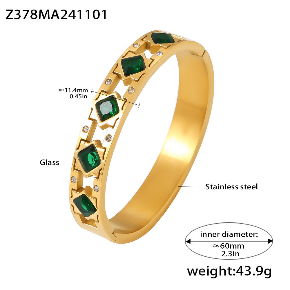 Square zircon glass buckle bracelet luxury temperament jewelry stainless steel PVD plating