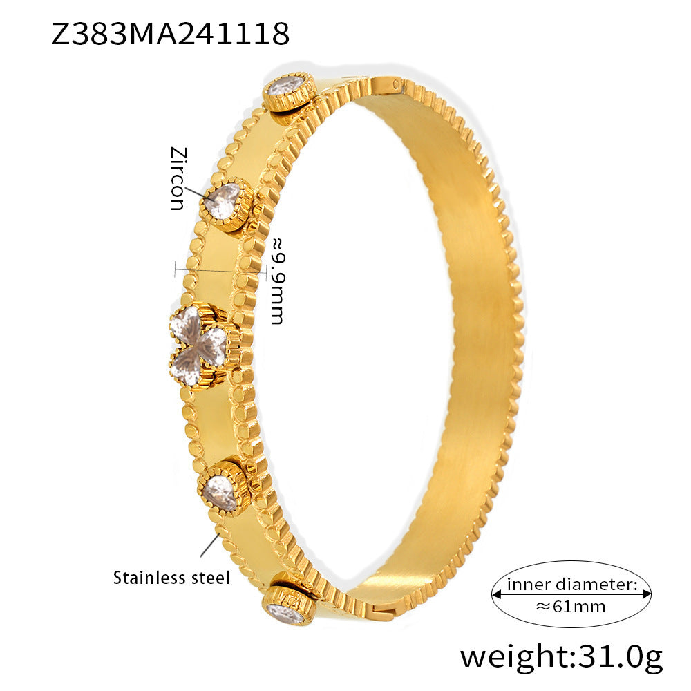Stainless steel bracelet flower inlaid zircon Czech glass buckle gear bracelet combination hot spot