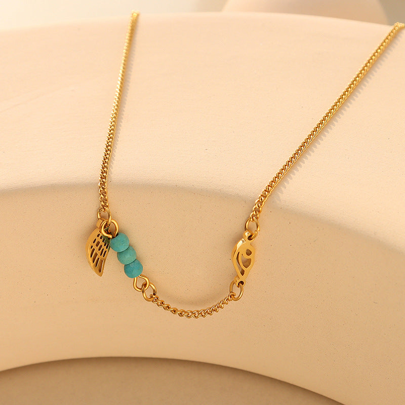 Niche design trendy cold wind road turquoise wings anklet jewelry versatile temperament titanium steel gold-plated S09799