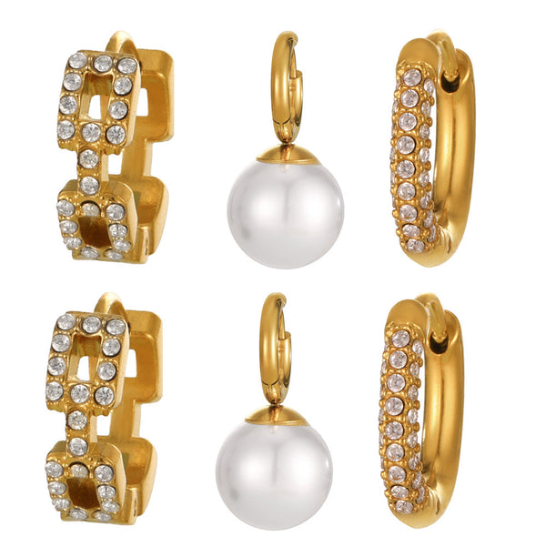 Niche temperament zircon bead earrings stainless steel electroplating 18K real gold ear buckle earrings wholesale collection