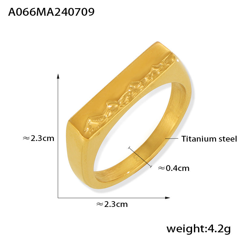 Elegant and simple temperament square jewelry personalized texture mountain wave design titanium steel ring pp