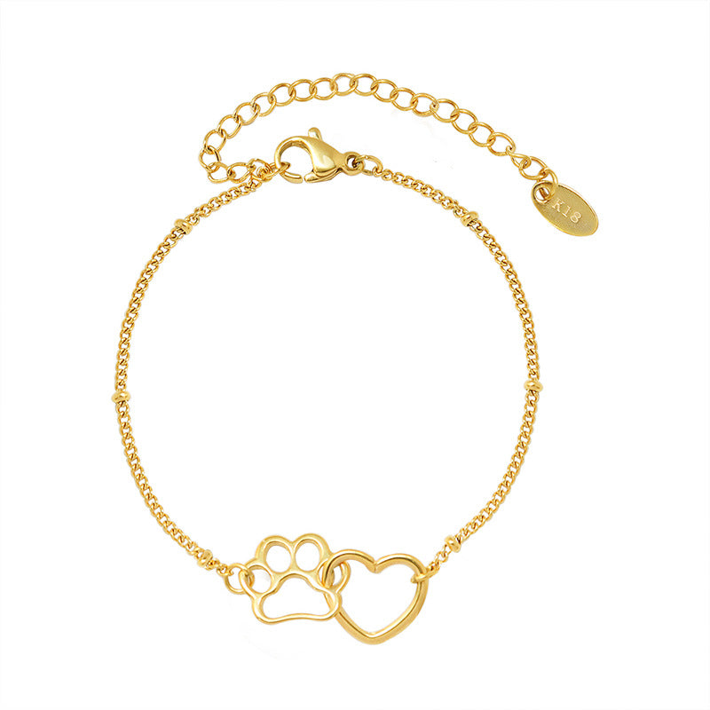 18K gold plated cute foreign style love footprint bracelet, campus little girl titanium steel bracelet jewelry bracelet E014