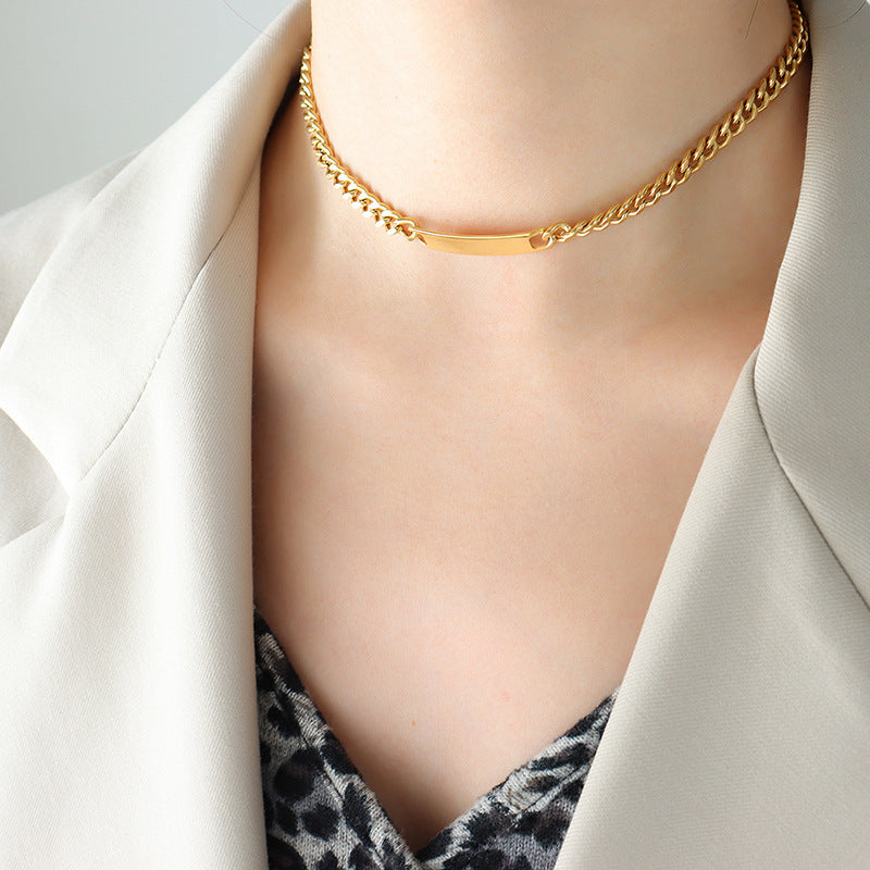 Hip-hop heavy industry exaggerated geometric long bracelet necklace titanium steel plated 18k real gold jewelry set pp