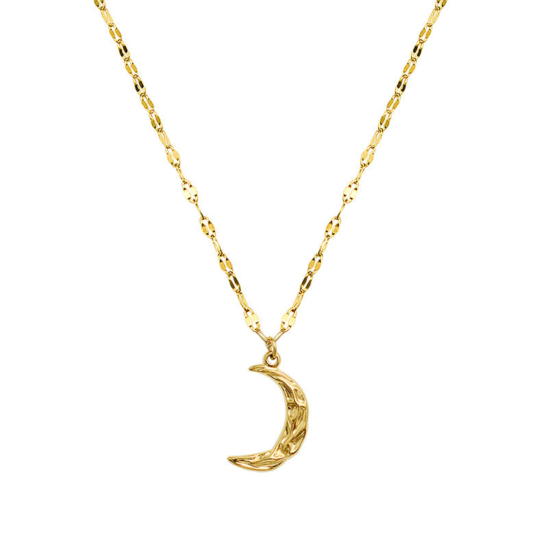 Cold wind chocker light luxury beating moon necklace, titanium steel plated 18K gold collarbone women's neck chain