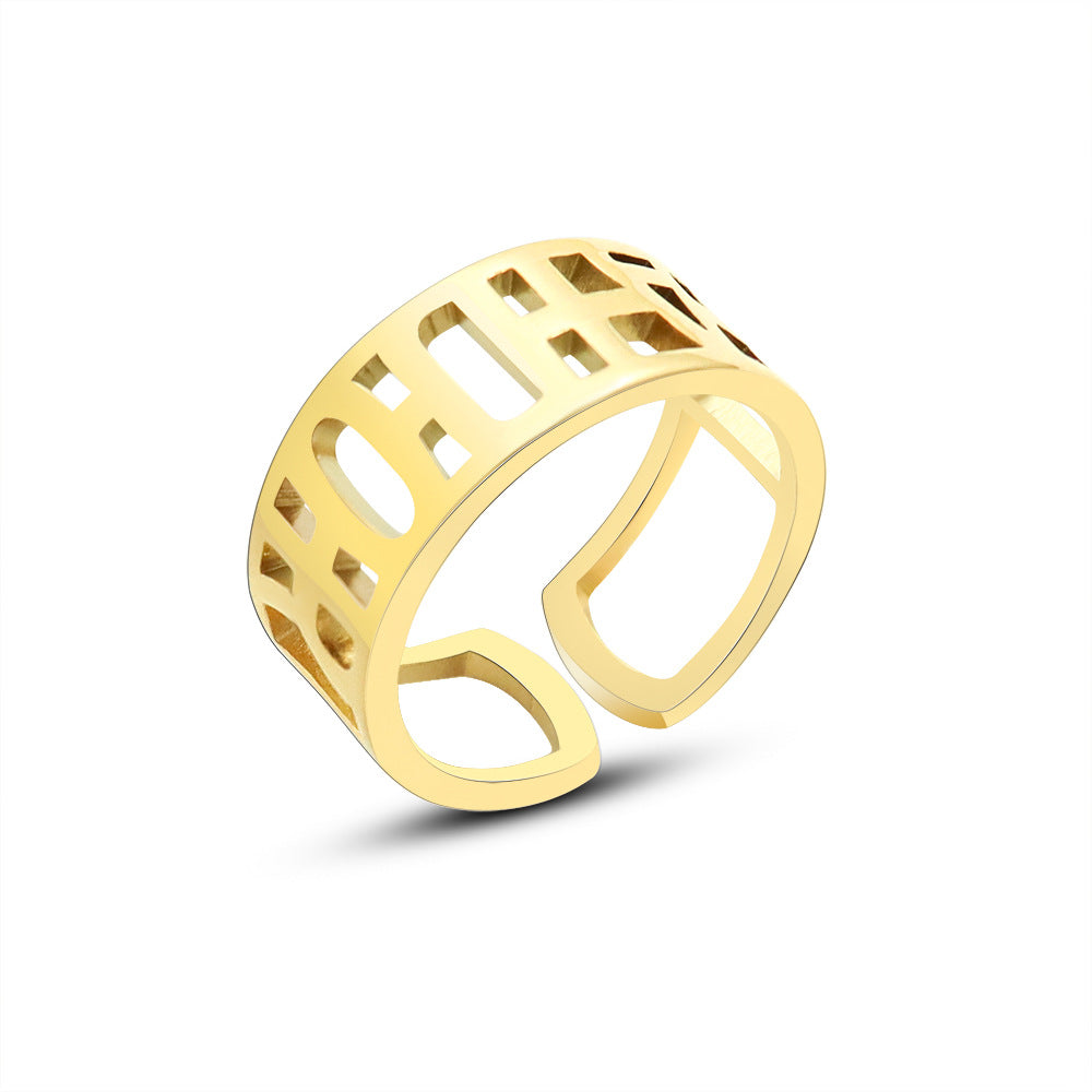 Open non-adjustable letter hollow ring, men's and women's titanium steel plated 18K real gold tail ring hand jewelry A269pp