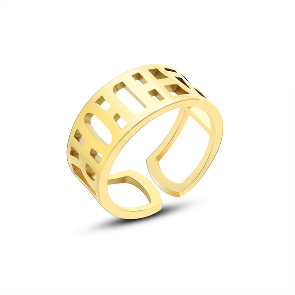 Open non-adjustable letter hollow ring, men's and women's titanium steel plated 18K real gold tail ring hand jewelry A269pp