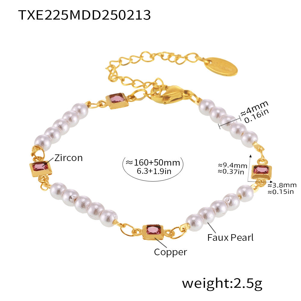 Copper PVD plated 18K real gold zircon bead collarbone necklace bracelet creative girl new daily jewelry