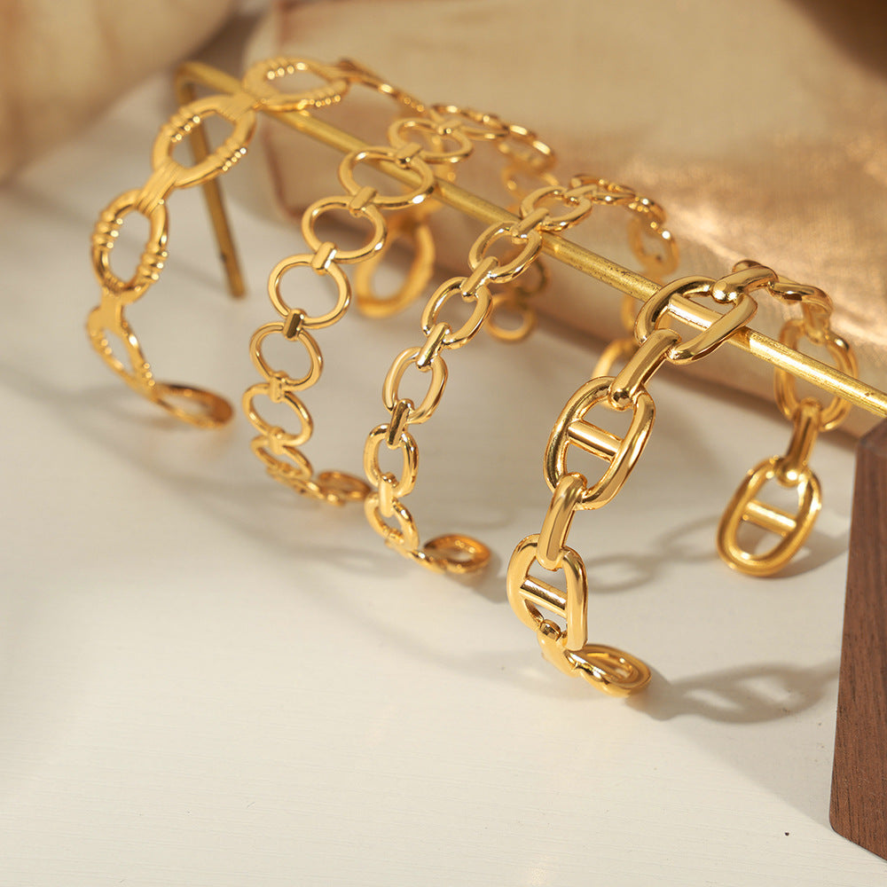New simple, fashionable and versatile personalized titanium steel gold-plated irregular geometric hollow opening bracelet jewelry