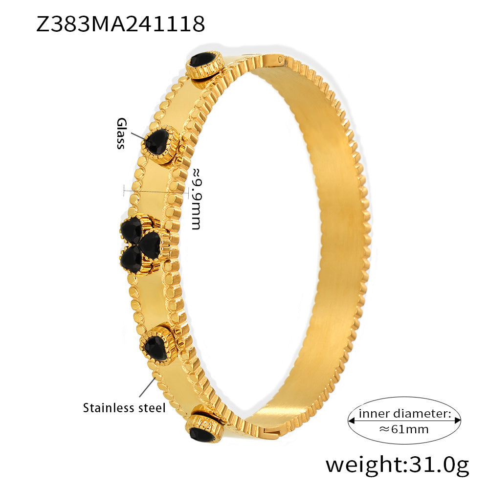 Stainless steel bracelet flower inlaid zircon Czech glass buckle gear bracelet combination hot spot