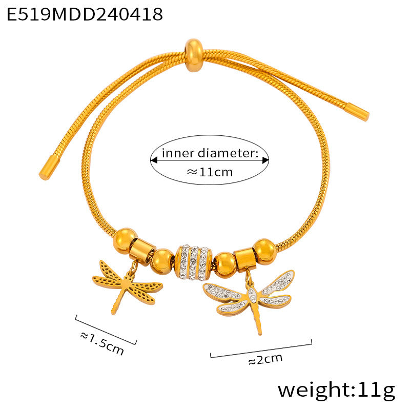 Hot-selling diamond-encrusted ring design snake bone chain jewelry love life tree pendant pull-out buckle titanium steel bracelet