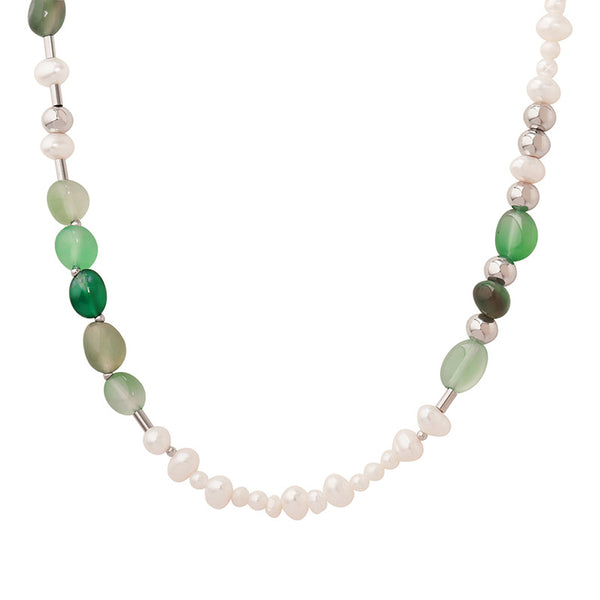 Freshwater pearl natural stone titanium steel beaded necklace jewelry factory direct sales, creative retro fashionable personality design pp