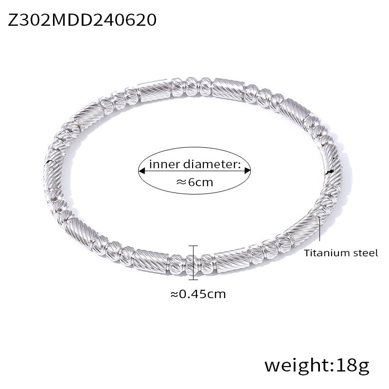 Fashion commuter personality minimalist elegant jewelry geometric texture round bead splicing design titanium steel gold-plated bracelet pp