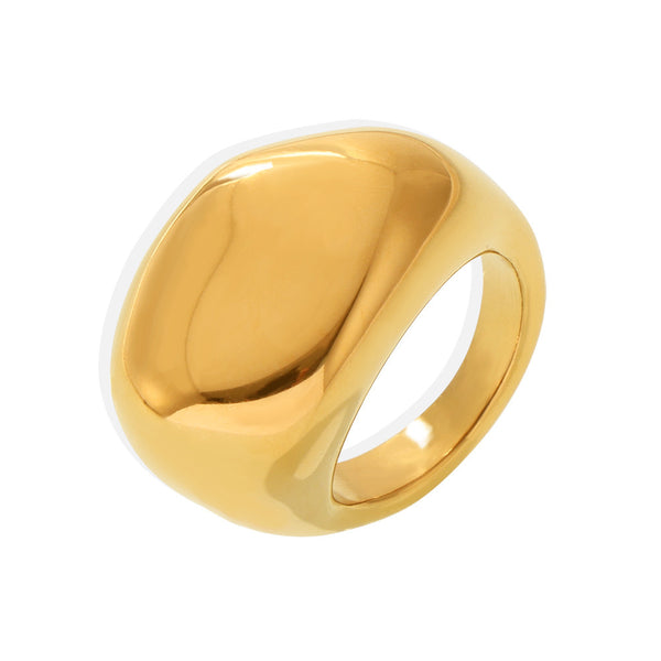 Special-shaped large glossy texture ring stainless steel PVD plated 18K real gold color retention simple cold wind ring decoration women
