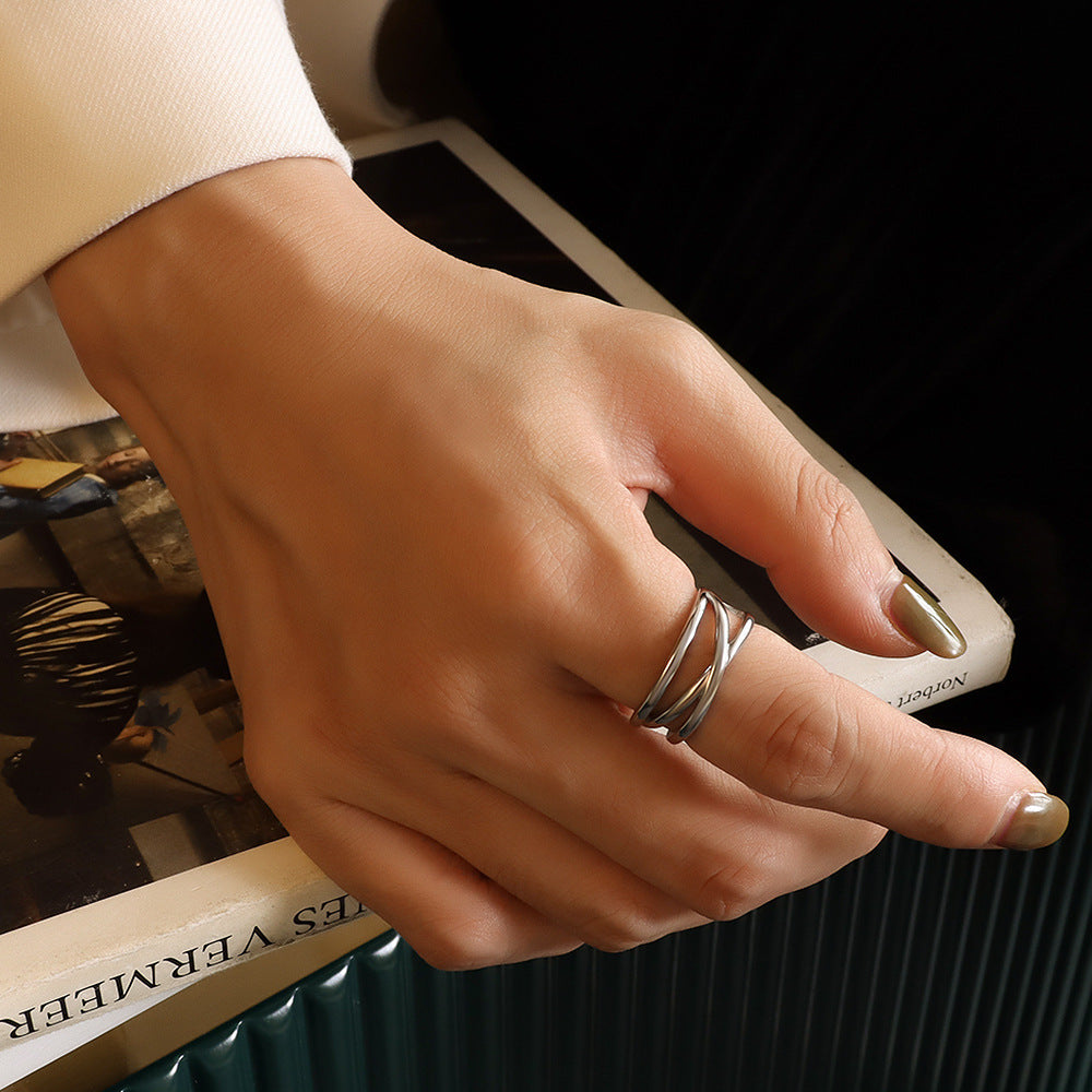 Love cross C-shaped open ring, three stacked rings do not fade, couple ring A187-99