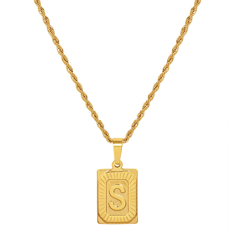 Cold wind niche light luxury retro high-end sense tag necklace titanium steel plated 18K real gold women's jewelry