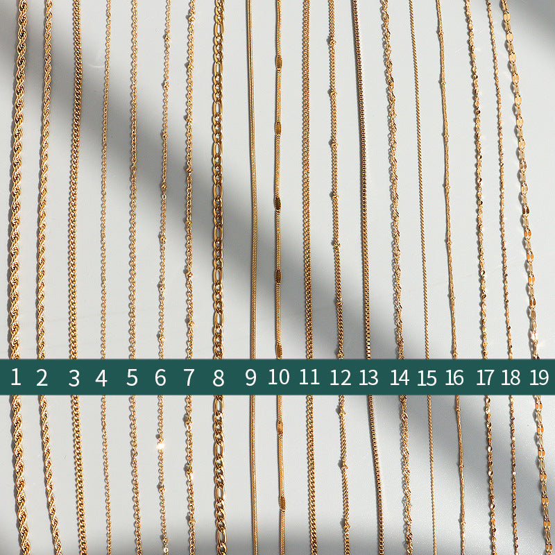 Cross chain Snake bone chain Twist chain Box chain Variety necklace Women's titanium steel plated 18K gold plain chain Clavicle chain jewelry 99