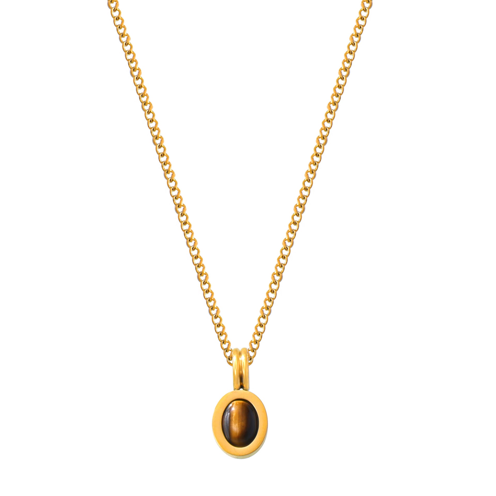 Natural stone beaded design necklace, tiger's eye stone pendant, double-layer stacked wind titanium steel clavicle chain 99