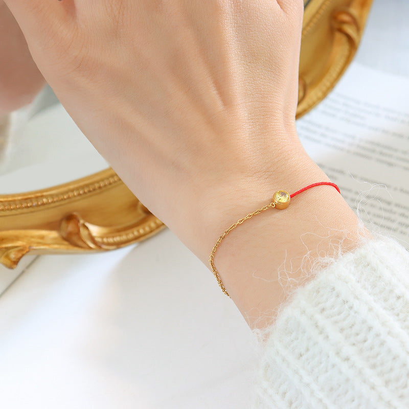 Fashion simple red rope bracelet men and women light luxury niche exquisite titanium steel gold-plated chain woven hand rope girlfriend versatile 99