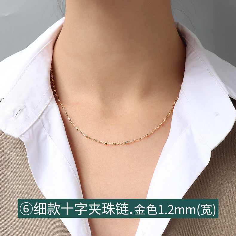 Cross chain Snake bone chain Twist chain Box chain Variety necklace Women's titanium steel plated 18K gold plain chain Clavicle chain jewelry 99