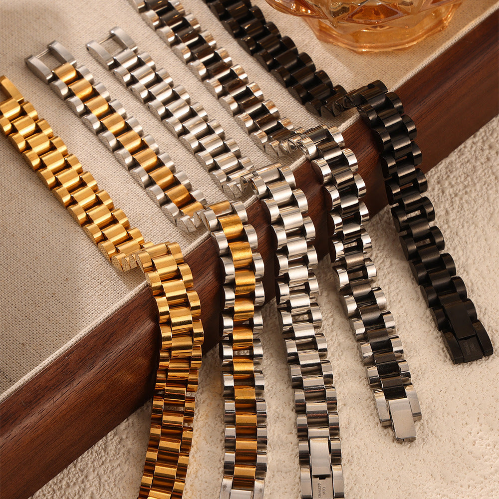 Niche trendy cool business men's personalized jewelry simple geometric watch design titanium steel gold-plated bracelet 99
