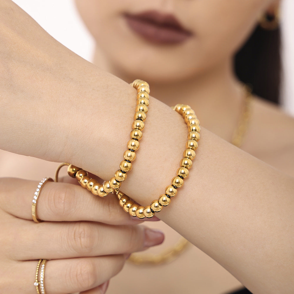 Niche versatile 4mm small steel ball bracelet stainless steel PVD electroplating rich luxury beaded bracelet