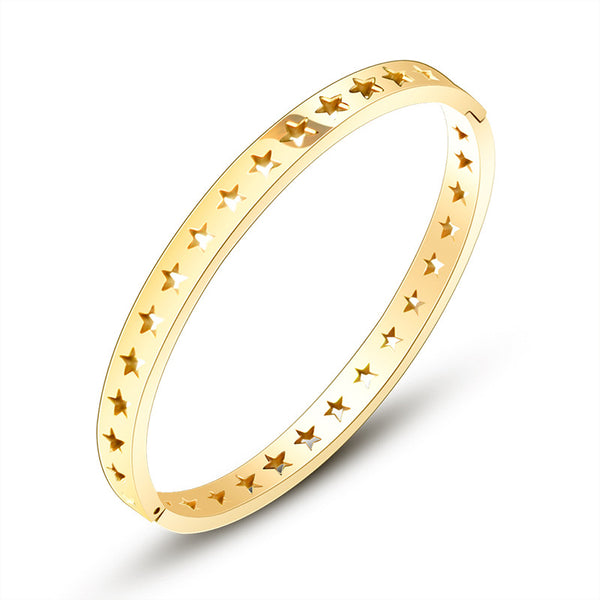 Geometric elements full sky hollow star bracelet titanium steel plated 18K real gold bracelet hand jewelry Z121pp