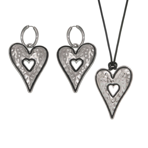 Titanium steel hand-polished large drip love earrings leather rope pull long autumn and winter sweater chain set pp