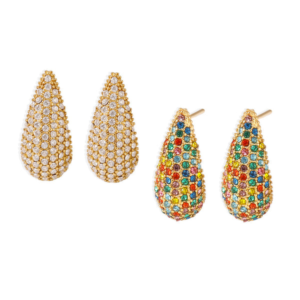 Stainless steel mixed color zircon water drop exquisite temperament stud earrings women's PVD plated 18K real gold spot 99