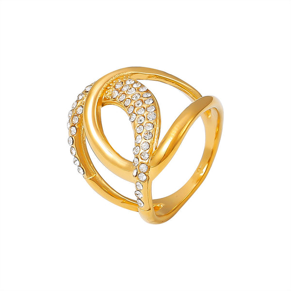 New Xiaoxiangfeng double C inlaid zircon ring women's INS light luxury titanium steel plated 18k real gold index finger ring spot pp