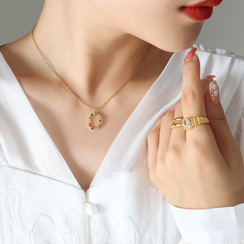 Niche design sense light luxury temperament jewelry copper material inlaid with colorful zircon pendant necklace women