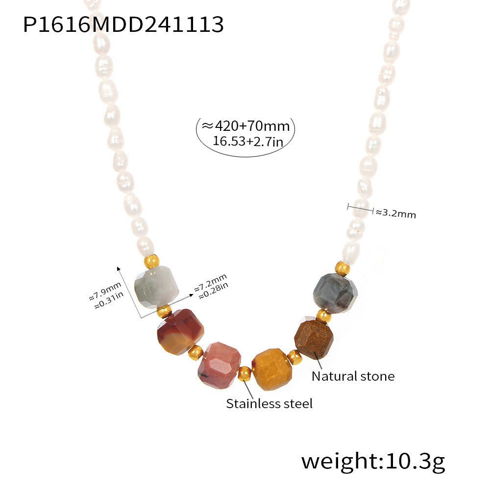 Freshwater pearl natural stone handmade beaded necklace light luxury elegant girl stainless steel neck chain jewelry spot