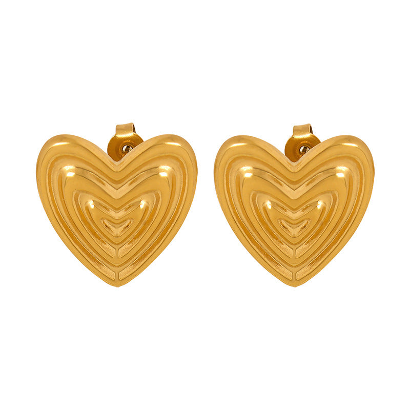 Autumn and winter personalized earrings, niche design sense, titanium steel plated 18K gold love texture earrings, trendy jewelry women pp