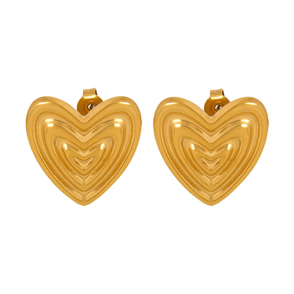 Autumn and winter personalized earrings, niche design sense, titanium steel plated 18K gold love texture earrings, trendy jewelry women pp