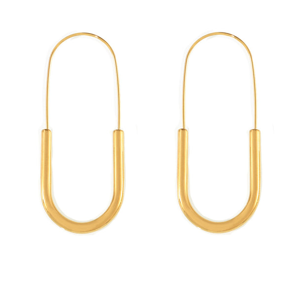 Cold wind new earrings gold paperclip ear hooks personalized simple titanium steel plated 18k real gold earrings