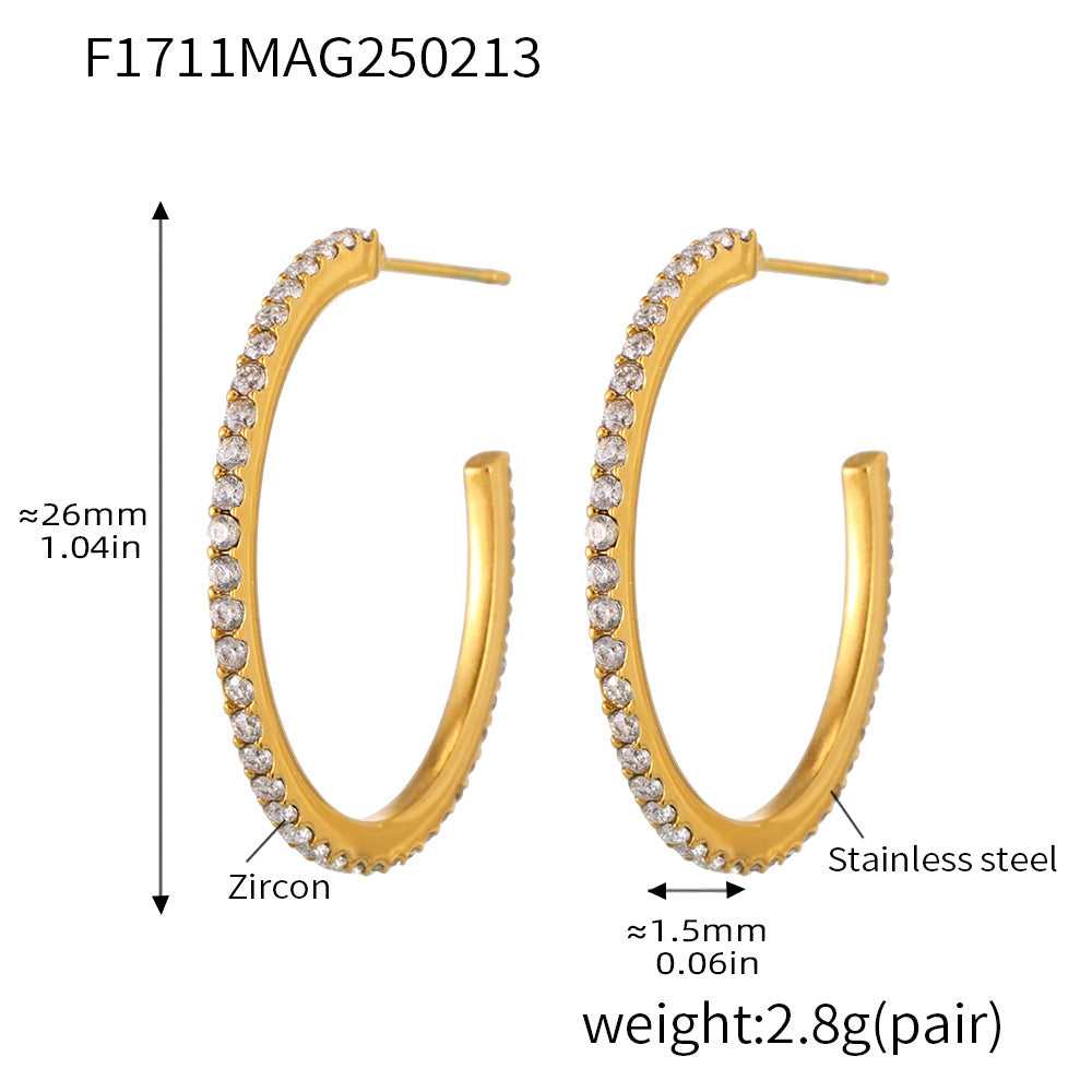 Fine titanium steel inlaid zircon earrings fashion light luxury personalized temperament earrings spot wholesale