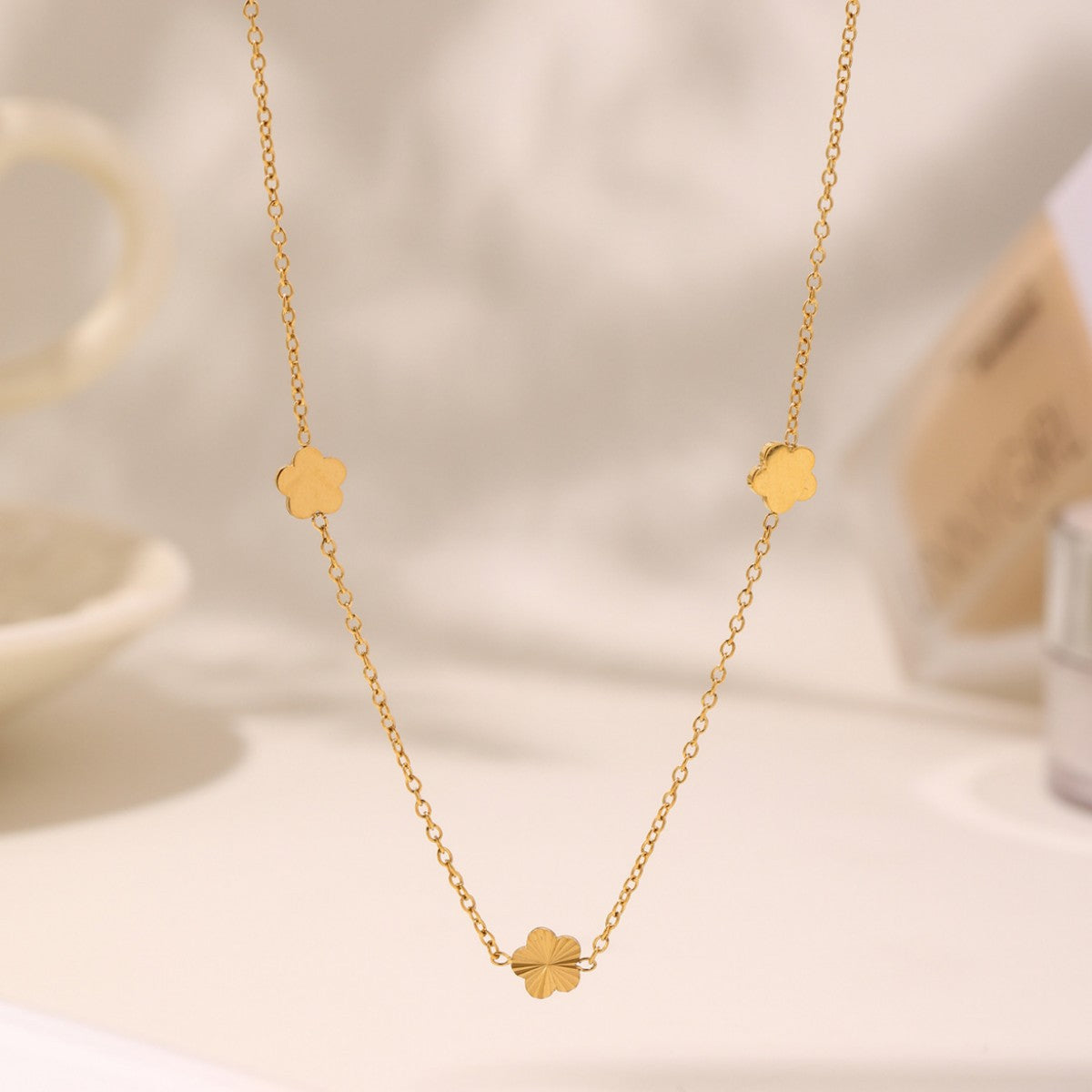 Small Flower Clavicle Chain Tassel Earrings Set Stainless Steel PVD Plated 18K Real Gold Temperament Fashion Jewelry 99