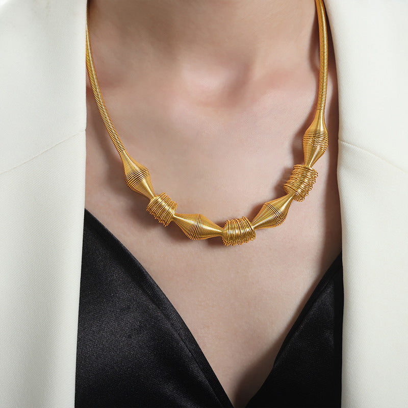 New high-end fashion personalized design retro temperament titanium steel gold-plated pendant necklace jewelry female pp