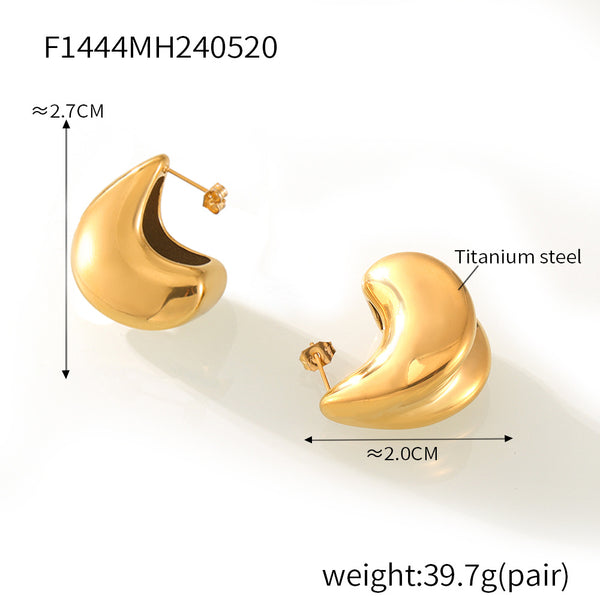 Personalized double-layer water drop splicing design stud earrings, niche temperament, elegant and versatile titanium steel gold-plated earrings