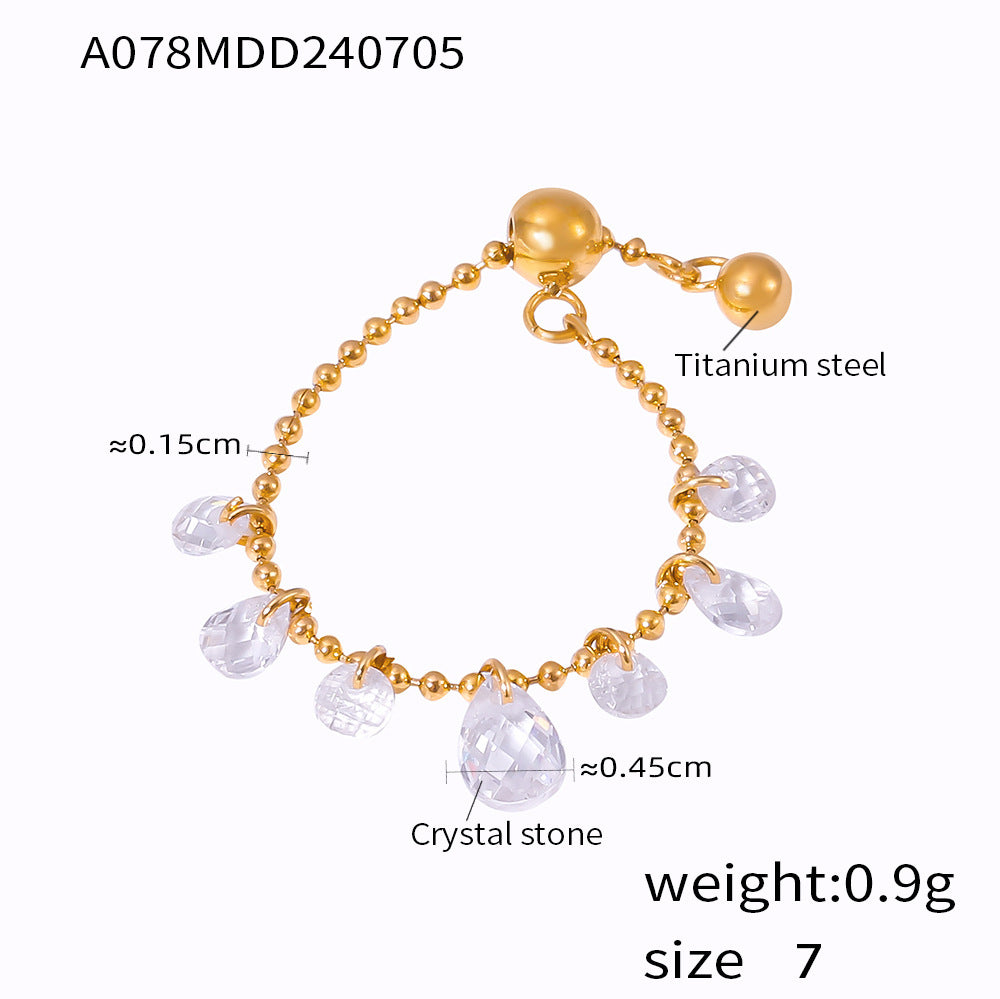 Cold wind personalized rice bead chain jewelry crystal stone pendant pull button titanium steel gold-plated ring 99