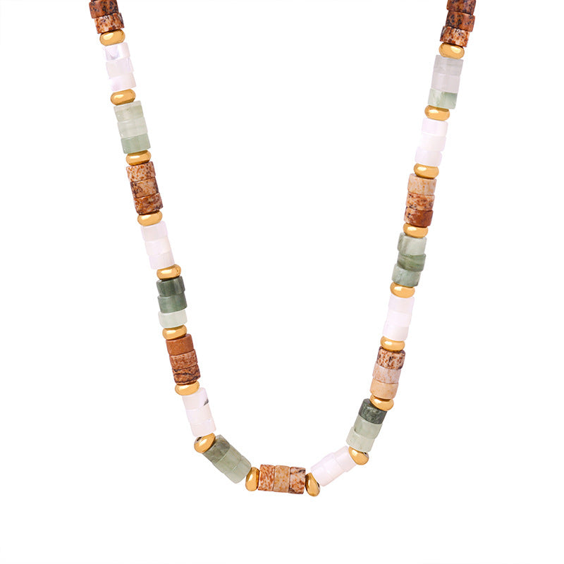 New retro light luxury niche design autumn and winter mixed color natural stone handmade beaded necklace jewelry women