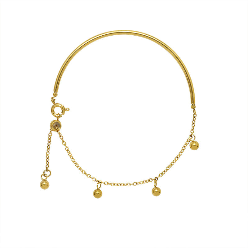 Hot Personality Jewelry Buckle Round Wire Steel Ball Tassel Bracelet Titanium Steel 18k Gold Bracelet