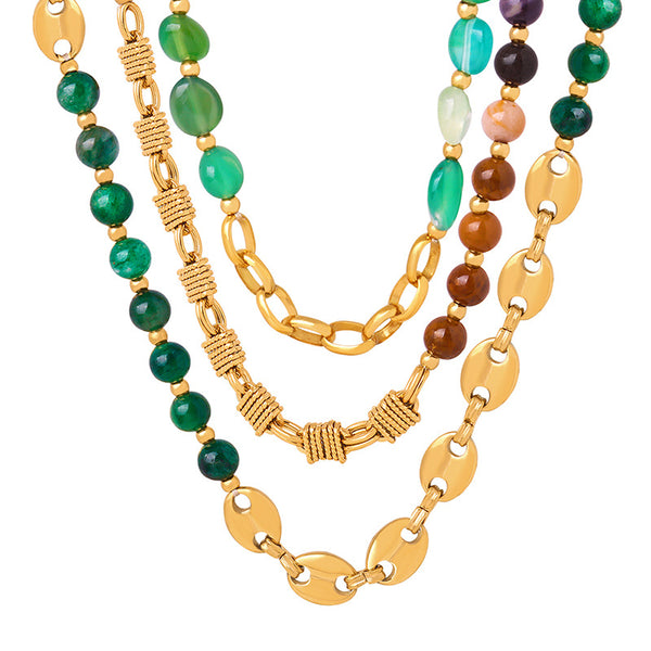 New European high-end light luxury personalized niche titanium steel gold-plated natural crystal stone necklace jewelry p