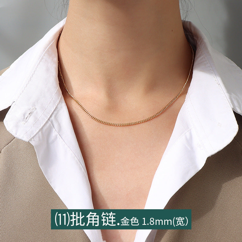 Cross chain Snake bone chain Twist chain Box chain Variety necklace Women's titanium steel plated 18K gold plain chain Clavicle chain jewelry 99