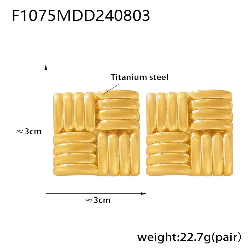 Fashion personality square oblique stripe stainless steel plated 18k gold stud earrings combination spot