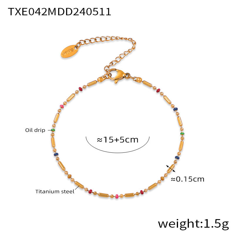Fresh and elegant simple personality versatile commuter jewelry rice bead chain dripping oil design titanium steel jewelry set 99