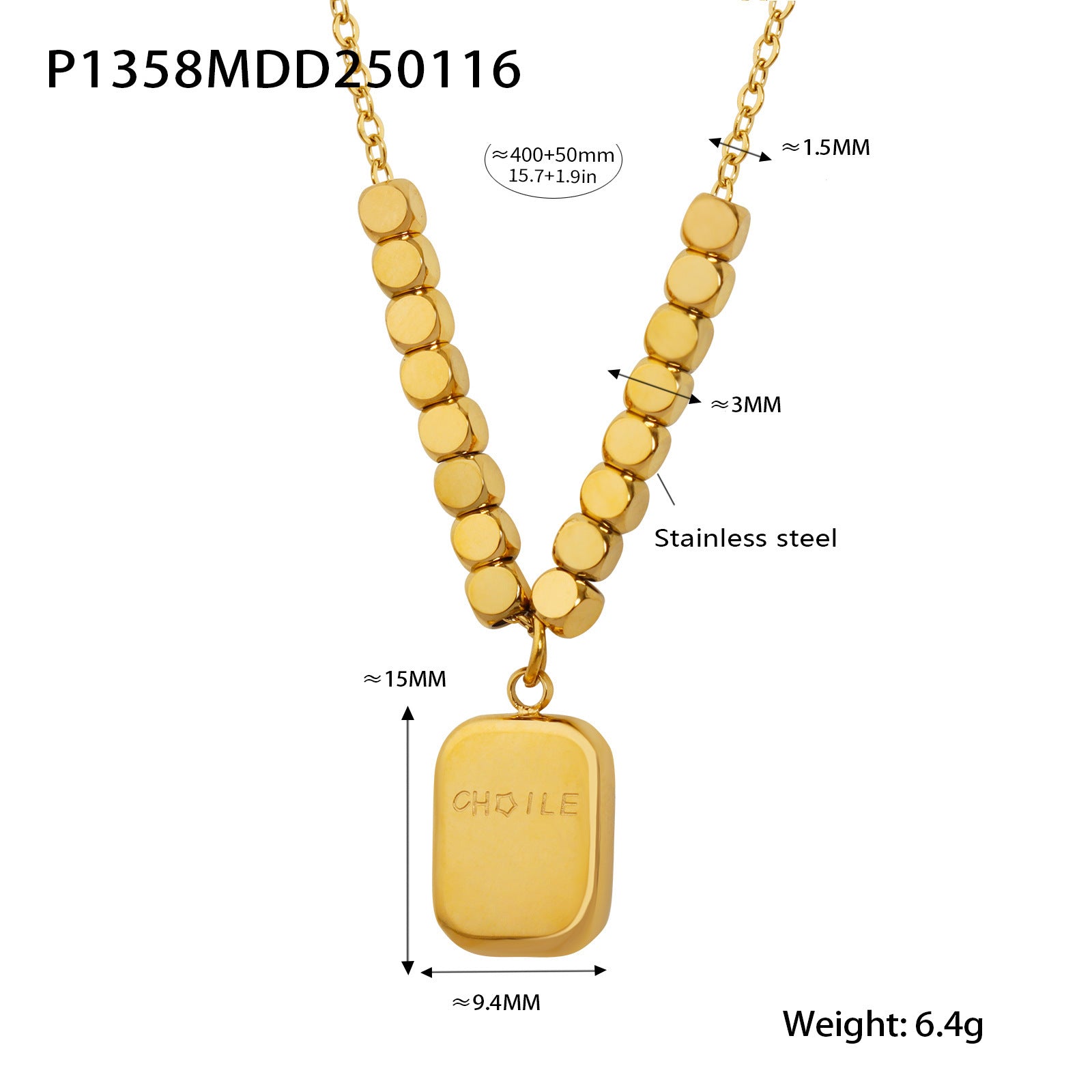 Water drop diamond earrings French small square engraving English square brand pendant necklace daily accessories women