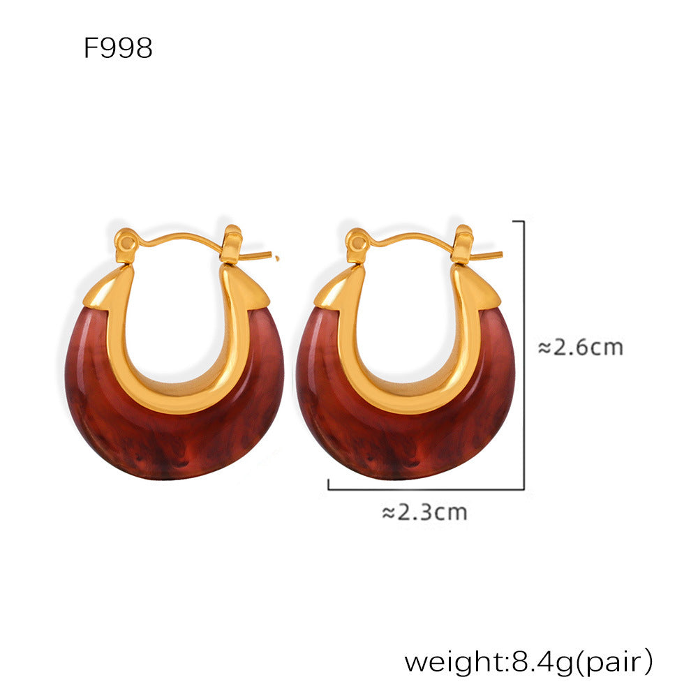 Dopamine candy color light luxury resin colorful earrings titanium steel niche exquisite temperament earrings jewelry spot